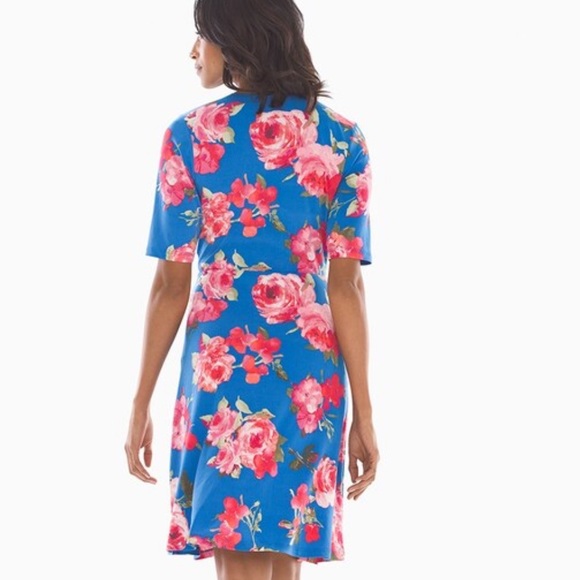 Soma XL Multicolor Blue Pink Floral  Short Sleeve Wrap Dress NWT - Picture 2 of 5